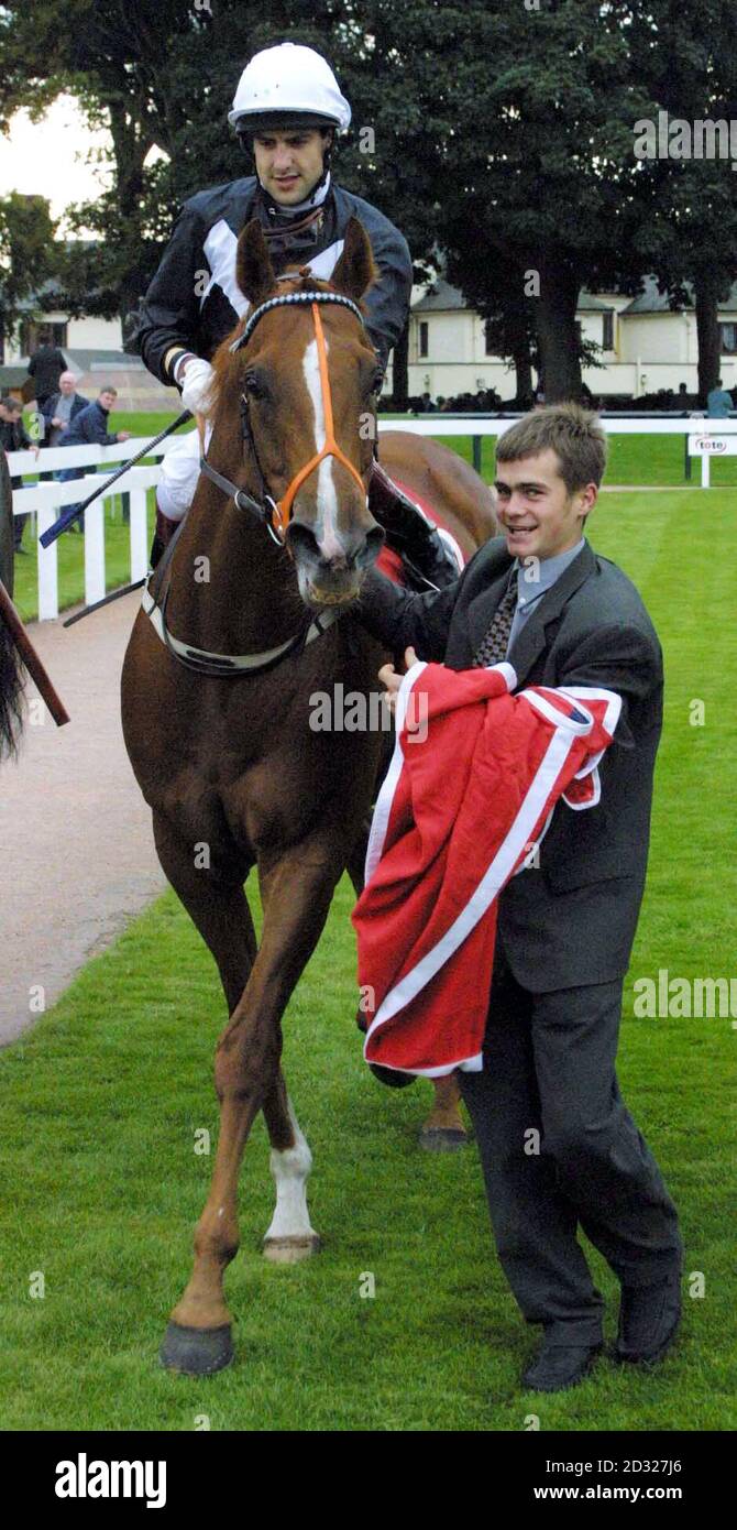 Winning jockey Darryl Holland heads for winner's enclosure on Continent