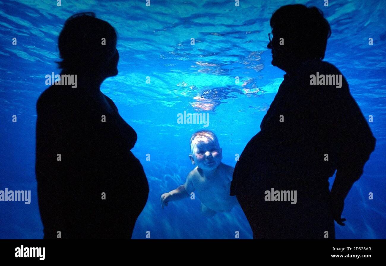 Two pregnant women watch a film called "The Human Body" at the Imax