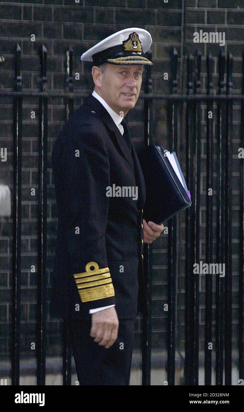 Chief of Defence Staff Admiral Sir Michael Boyce  leaves Downing Street, London after a further War Cabinet meeting with Prime Minister Tony Blair. defence Minister Geoff Hoon said that British troops were ready to go into action in Afghanistan at very short notice.  *  but insisted that no decisions had yet been taken on whether or when to deploy them.  Stock Photo