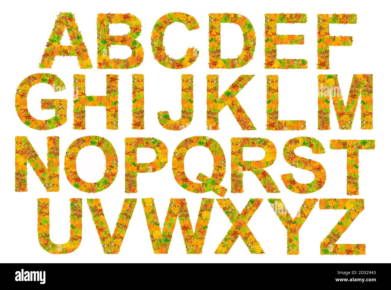 Alphabet made of autumn leaves Stock Photo