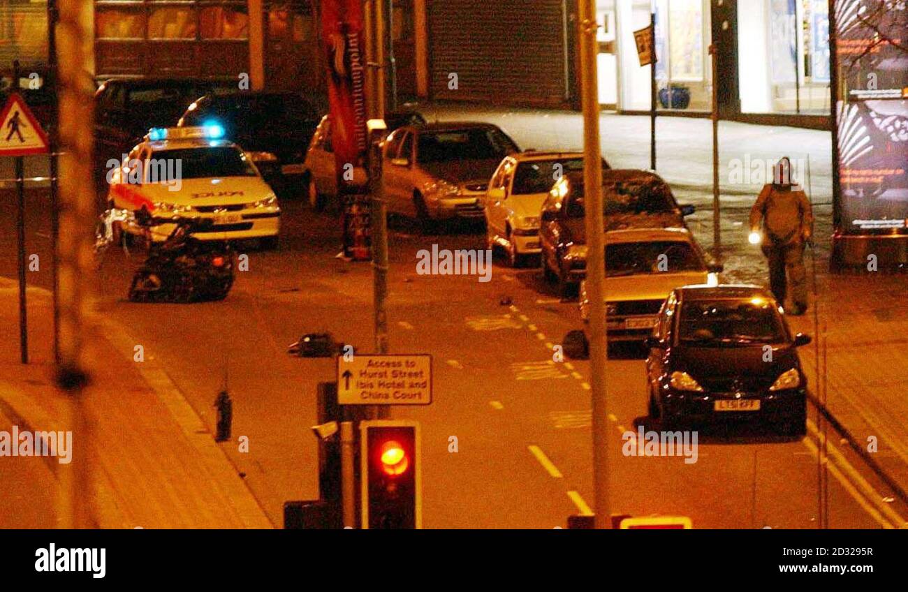 The scene in Smallbrook Queensway, Birmingham city centre after a bomb exploded in a car at 10.30pm. Stock Photo