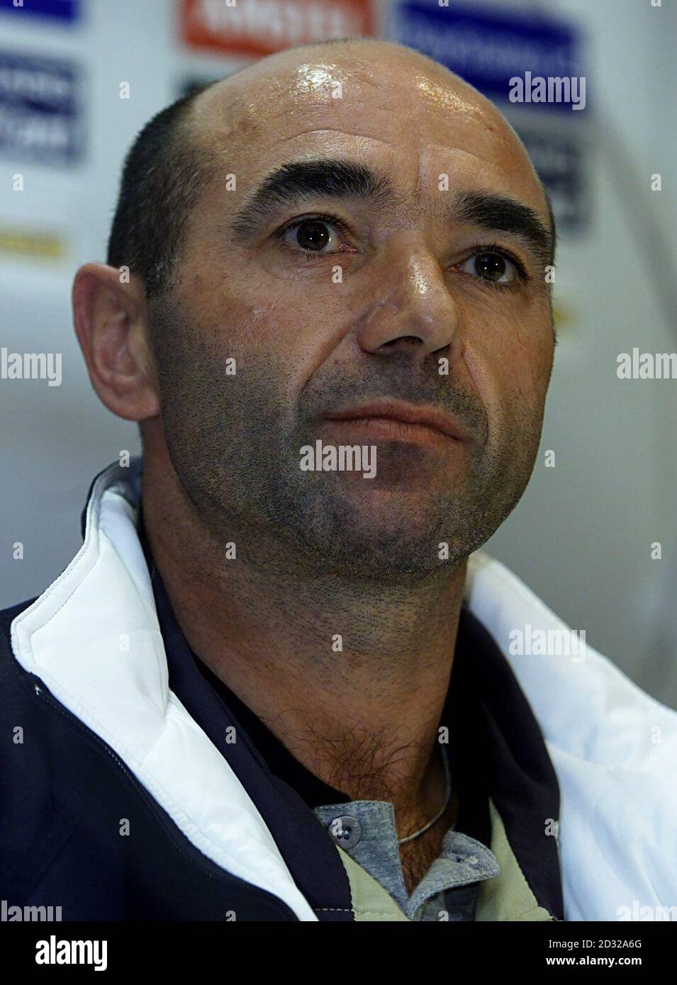 Boavista coach Jaime Pacheco speaking at a press conference before the 2nd phase, group 2, Champions League match against Man Utd at Old Trafford. Stock Photo