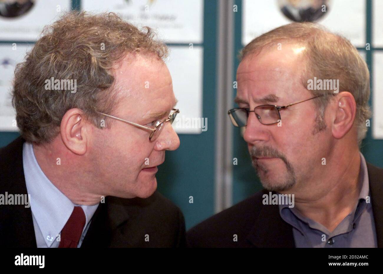 Northern Ireland Education Minister and Chief Negotiator of Sinn Fein  Martin McGuiness (left) meets Colin Parry at The Tim Parry Johnathan Ball Peace Centre in Warrington. The Parry's 12 year old son Tim was killed by an IRA bomb in Warrington.  * town centre in 1993 along with three year old Johnathan Ball. Stock Photo