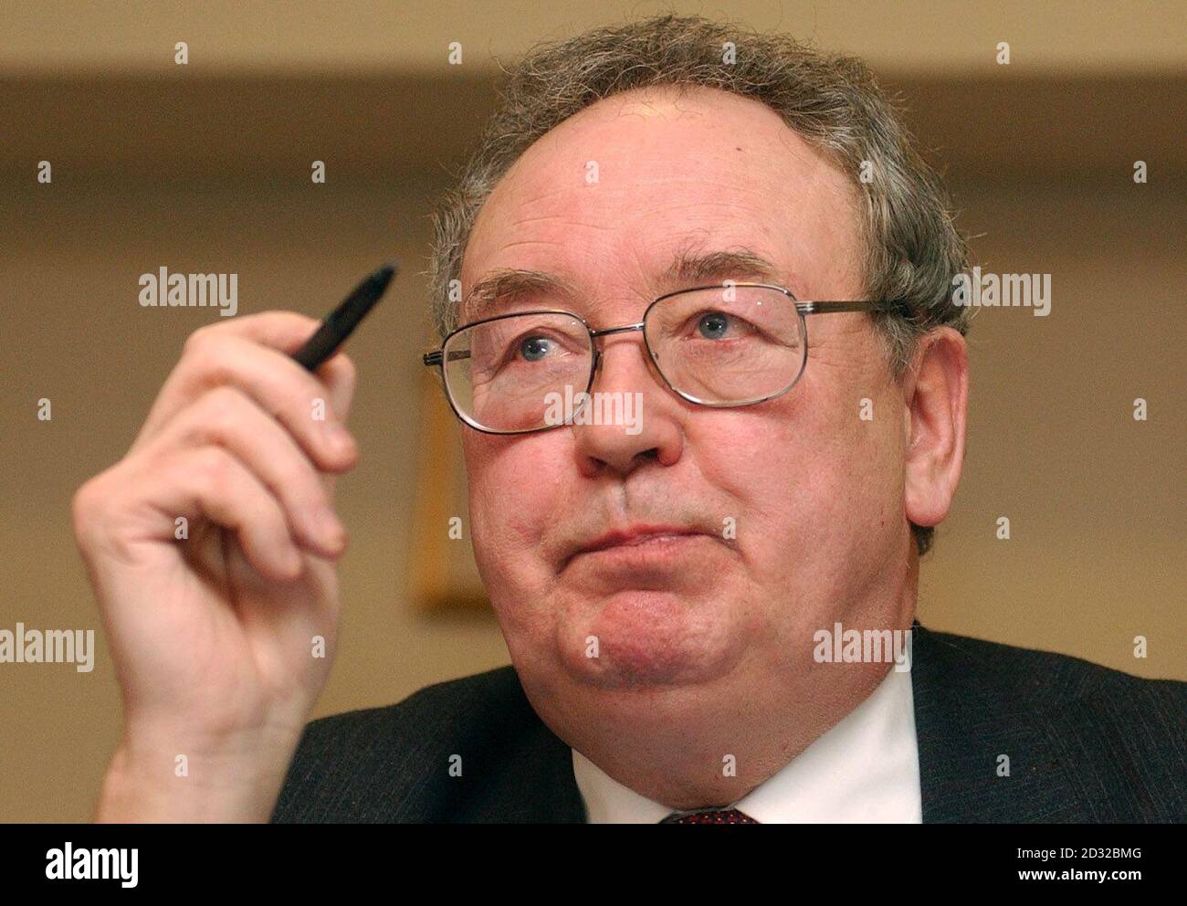 Sir William Stewart speaking at a press conference in central London after the announcement of a 7.4 million research programme, backed jointly by Government and industry, in an attempt to end confusion over the safety of mobile phones and aerial masts. * Two years ago the Inquiry he chaired reported that there was no evidence that mobile phones were a health hazard and could cause brain and nervous system cancers. However the report concluded that radiation from hand sets and base-station masts could cause 'subtle' biological changes. See Pa story SCIENCE Mobiles. PA photo: Kirsty Wigg Stock Photo