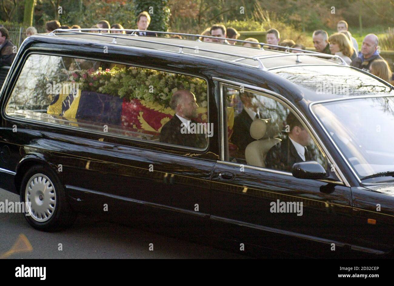 The hearse carrying the coffin of Princess Margaret arrives at Slough Crematorium in Berkshire. The Princess was being cremated following a service at St George's Chapel at Windsor Castle. Stock Photo