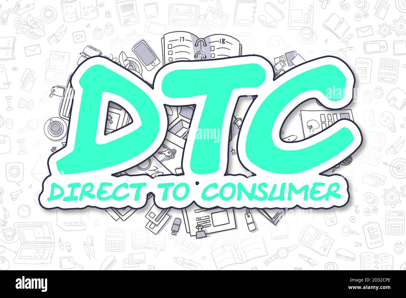 Business Illustration Of Dtc - Direct To Consumer. Doodle Green Text ...