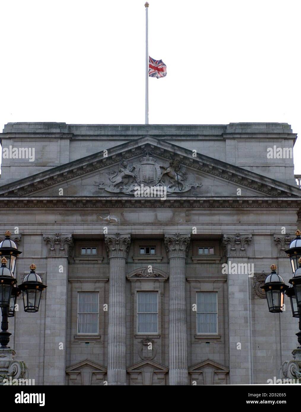 The Union flag flies at half mast over Buckingham Palace the official London home of Britain's