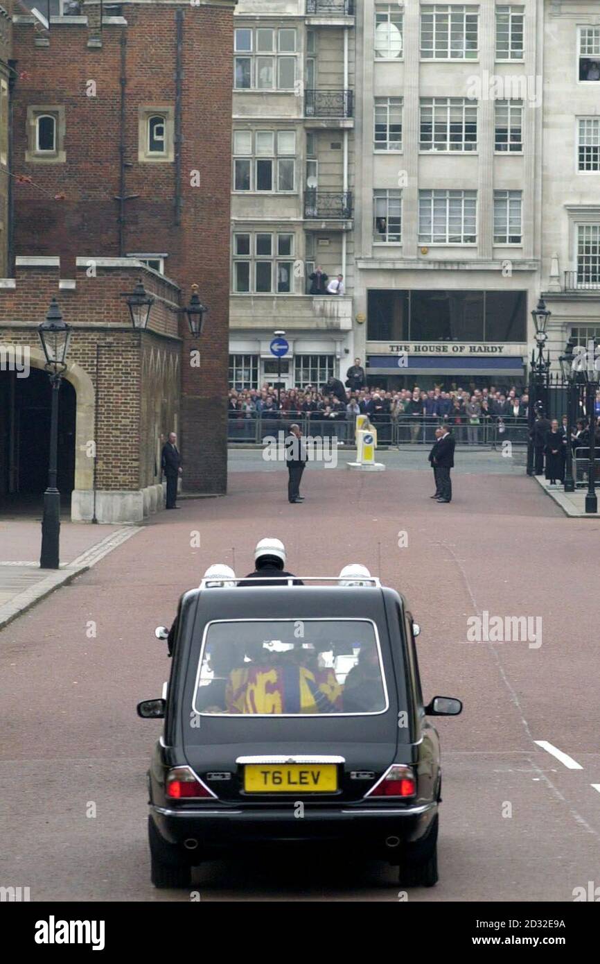 The coffin of the Queen Elizabeth the Queen Mother who died aged