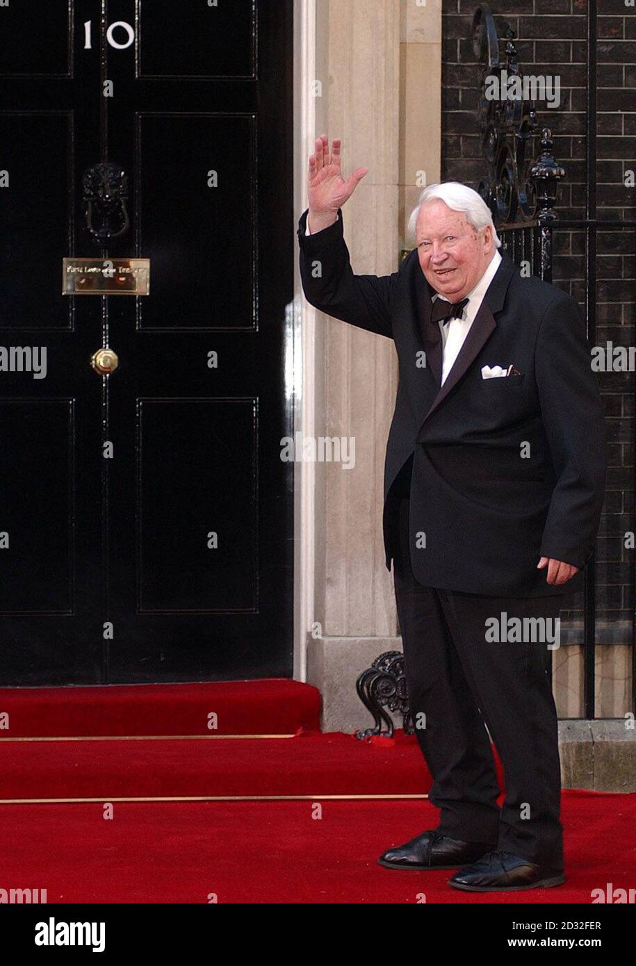 Former Prime Minister Edward Heath arrives at Downing Street, where Prime Minister Tony Blair was hosting a celebratory royal Golden Jubilee dinner. * The Queen, the Duke of Edinburgh and four former Prime Ministers were attending along with the relatives of five other prime ministers who held power during the Queen's 50-year reign but have since died. Stock Photo