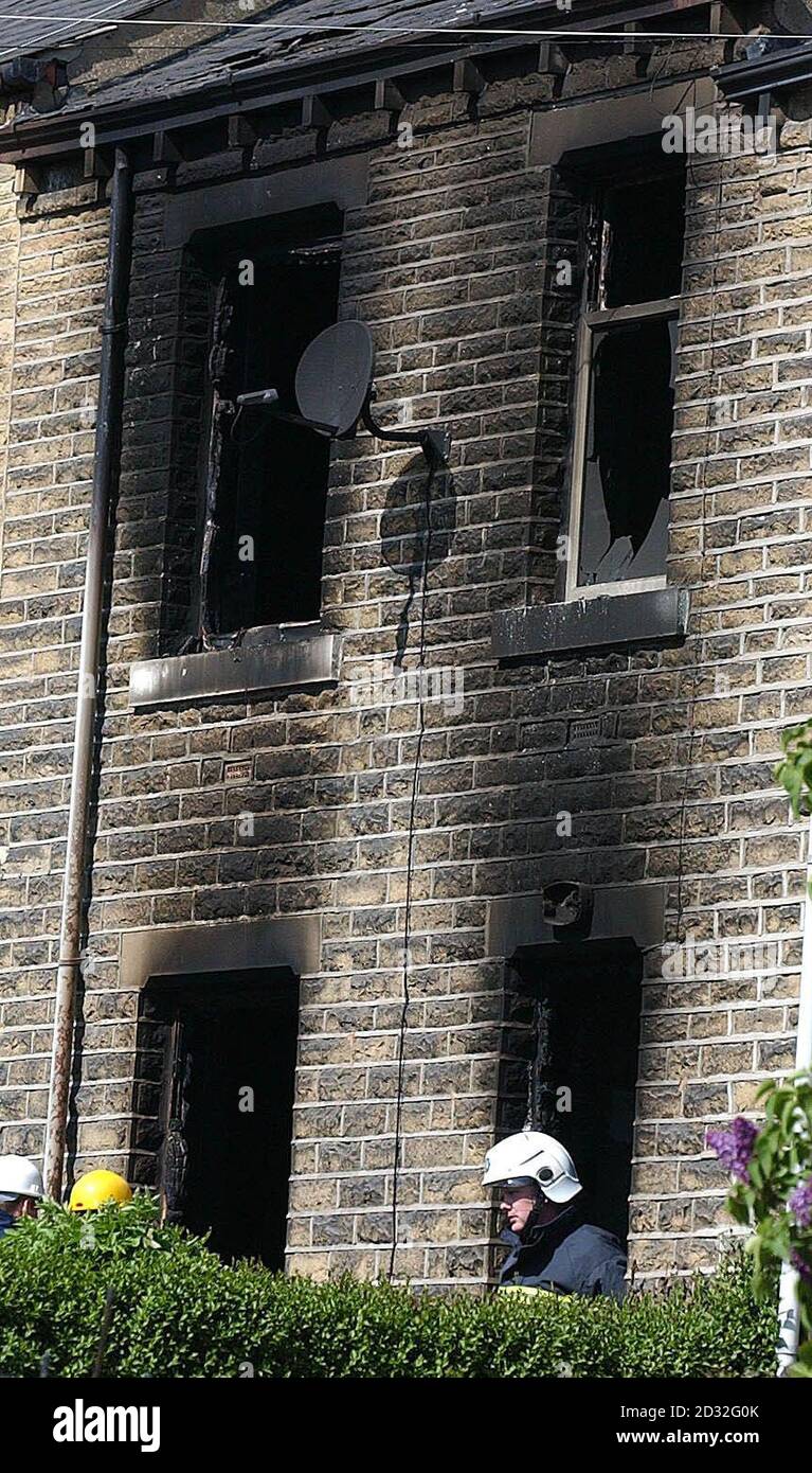 A house in Huddersfield, West Yorkshire after a fire learly this morning in which six people, including five young sisters, died. Stock Photo