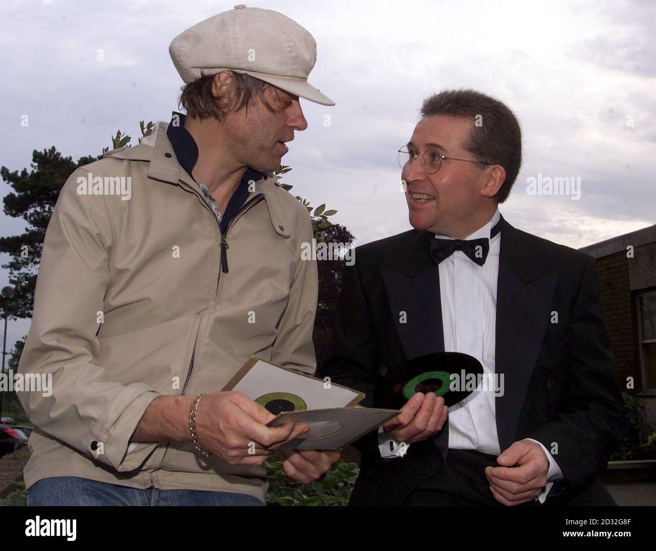 Sir Bob Geldof (left) chats with Victor Baker, who's son James was killed in the Omagh bombing. Mr Baker, who is also a Boomtown Rats fan had a chance to show of some of his record collection at a fundraising dinner in Warrington.    *  The event was to help raise some of the  2 million for the Omagh families who hope to bring a groundbreaking civil action against the Real IRA before the courts. Stock Photo