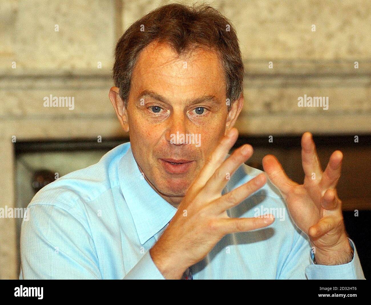 Prime Minister Tony Blair during a meeting with education heads, in the cabinet room at 10 Downing Street, London. *The Prime Minister told the assembled heads and town hall education officials that there were some serious problems we have known about for a period of time concerning pupil behaviour and school discipline. Stock Photo