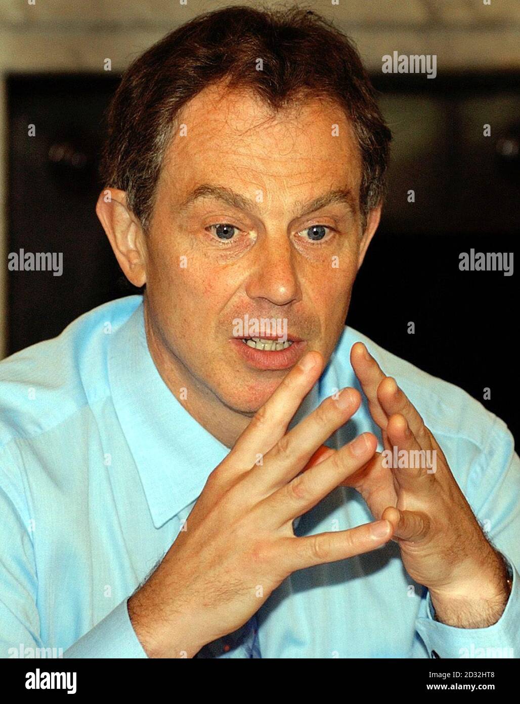 Prime Minister Tony Blair during a meeting with education heads, in the cabinet room at 10 Downing Street, London.    *The Prime Minister told the assembled heads and town hall education officials that there were some serious problems we have known about for a period of time concerning pupil behaviour and school discipline.   Stock Photo