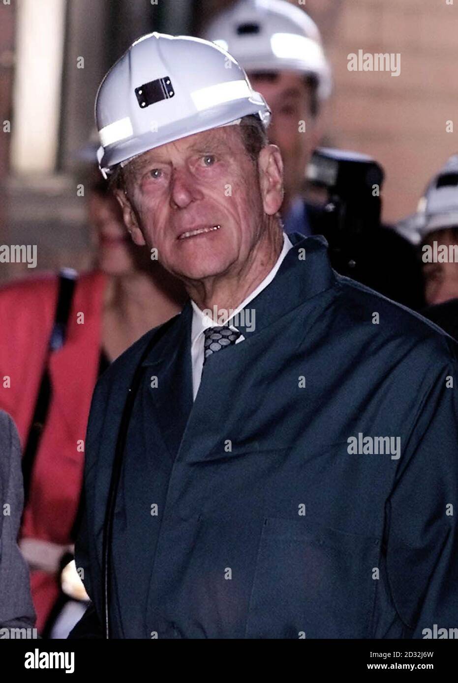 The Duke of Edinburgh wearing a protective helmet during his visit to The National Mining Museum, Overton near Wakefield. The Prince was the special guest of the National Coal Mining Museum, where he was officially opening more than 6m of new facilities. * ... which is the first phase of the redevelopment of the attraction. The Duke of Edinburgh today said it was extraordinary that the British coal industry had now become a museum piece as he donned protection clothing and a helmet to descend 500ft down a former pit. He spent about 15 minutes underground before emerging for the official ope Stock Photo