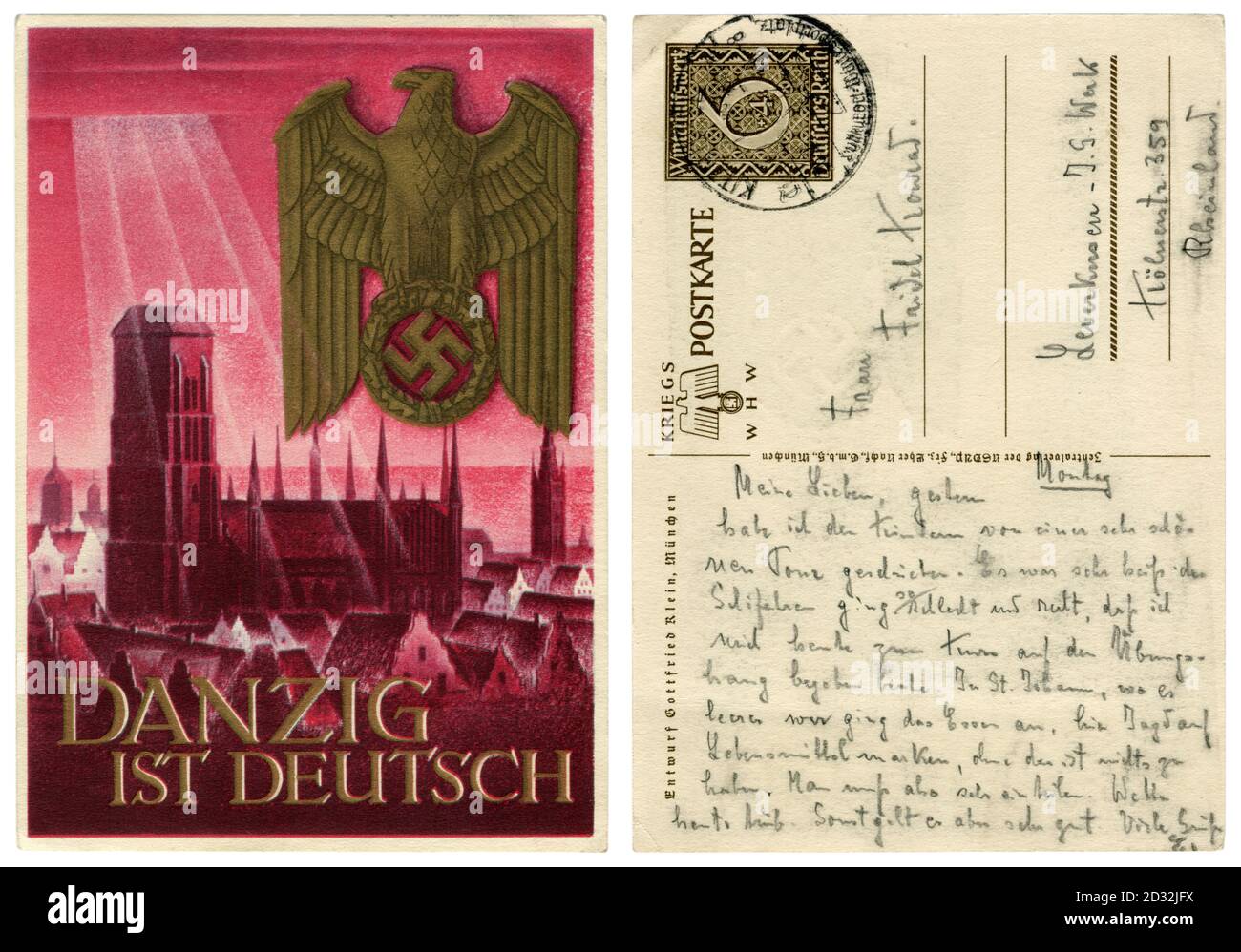 German historical postcard: WHW, series 'Annexation of Danzig to the territories of the 3rd Reich', St. Mary's Church, Germany, occupied Poland,1939 Stock Photo