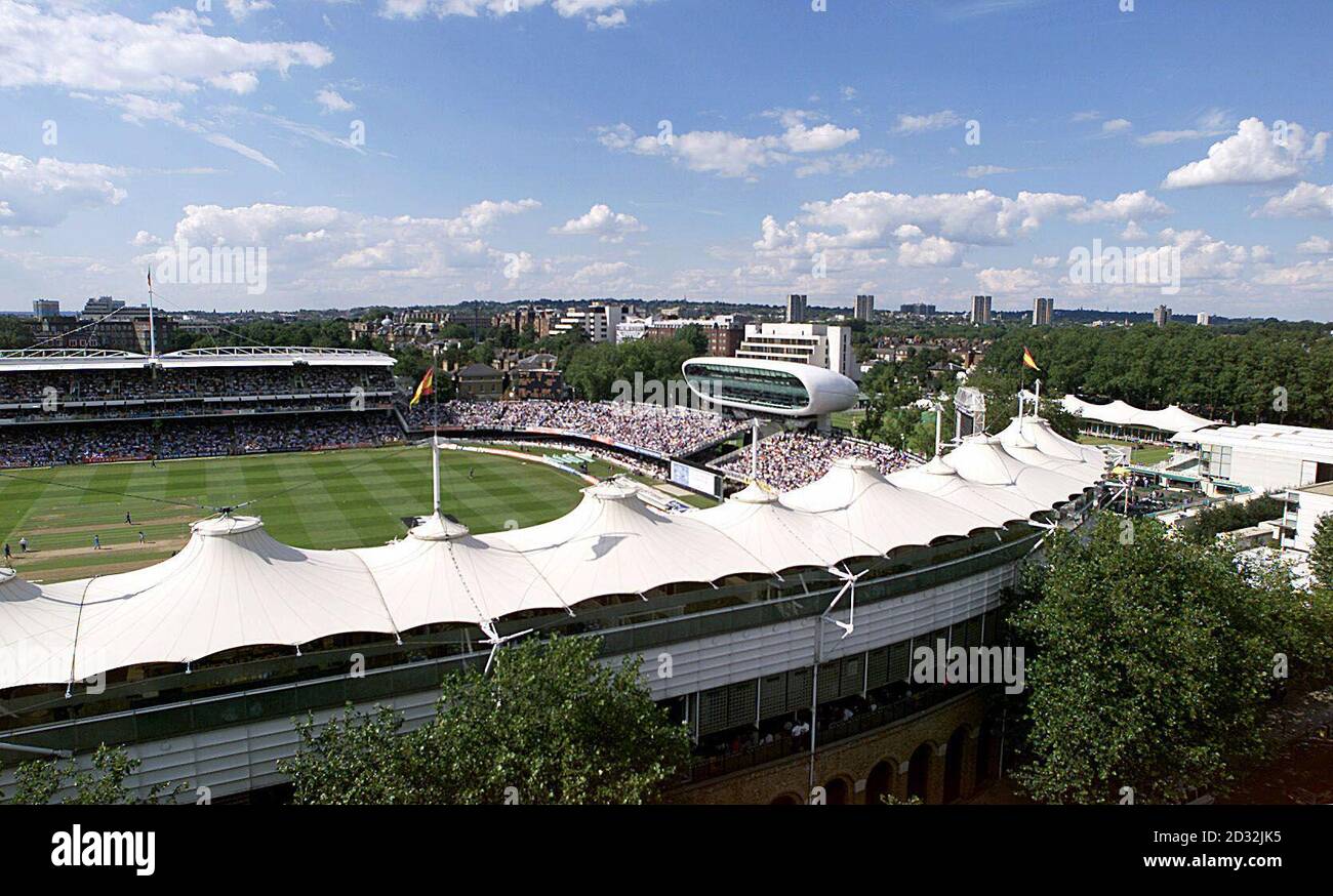 A view of the Media Centre end at Lord's cricket Ground during The NatWest Series final between England and India, St John's Wood, London. Stock Photo