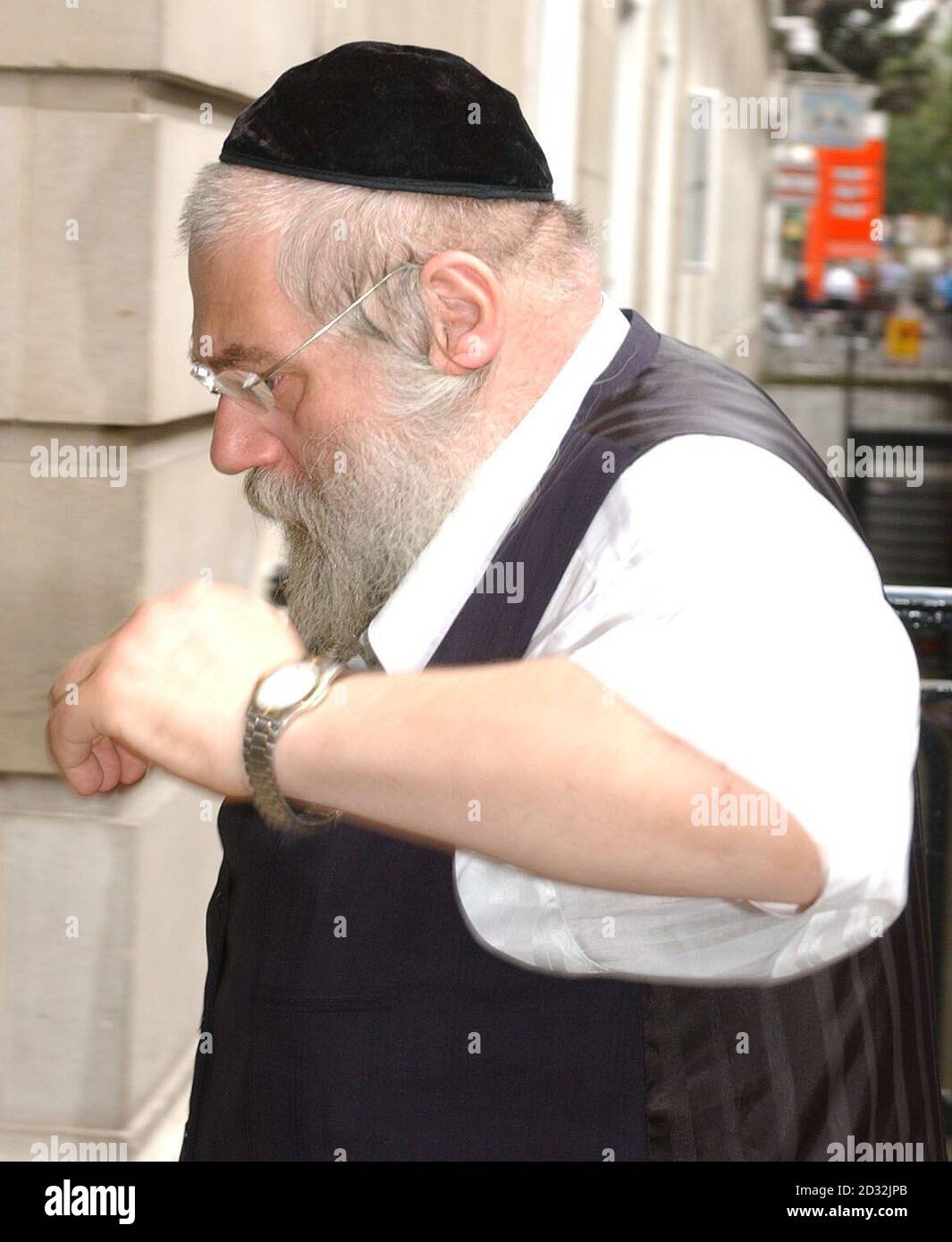 Nachman Reich, of Reich's Caterers in Golders Green,  leaves the Employment Tribunal Court in Woburn Place, London.  An Arab Muslim was sacked from his job as a cook at a kosher caterers after  throwing food over a rabbi at a Jewish wedding.  *   an employment tribunal heard. Stock Photo