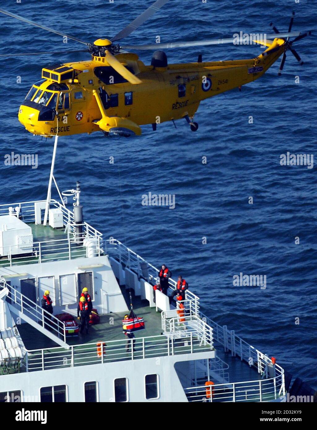 AN RAF helicopter hovers over the P&O ferry Norsea, which was hit by a fire in one of its engine rooms about eight miles east of Great Yarmouth.  The ship was carrying 611 passengers from Hull to Zeebrugge when the blaze broke out.    *  The ferry's own fire crew, and firefighters from the RAF and Suffolk fire brigade who were airlifted onto the ship during the emergency, have confirmed the flames are now out.  The vessel is expected to dock in Belgium later this afternoon. Stock Photo