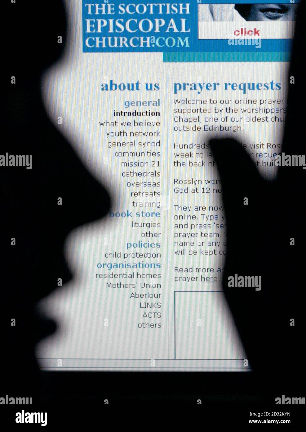 The Scottish Episcopal Church's website which invites web-users to submit prayers which are received by e-mail and read out to the congregation at Rosslyn Chapel near Edinburgh. * Rosslyn Chapel, is believed to be the first church in Scotland to take 'e-prayer' requests. Scores of people from as far afield as the United States have already logged on to leave messages on the virtual prayer board. The Scottish Episcopal chapel, which was founded in 1446, has promised to keep requests confidential. But general e-prayer requests so far have covered exam results, relationships, crises of faith a Stock Photo
