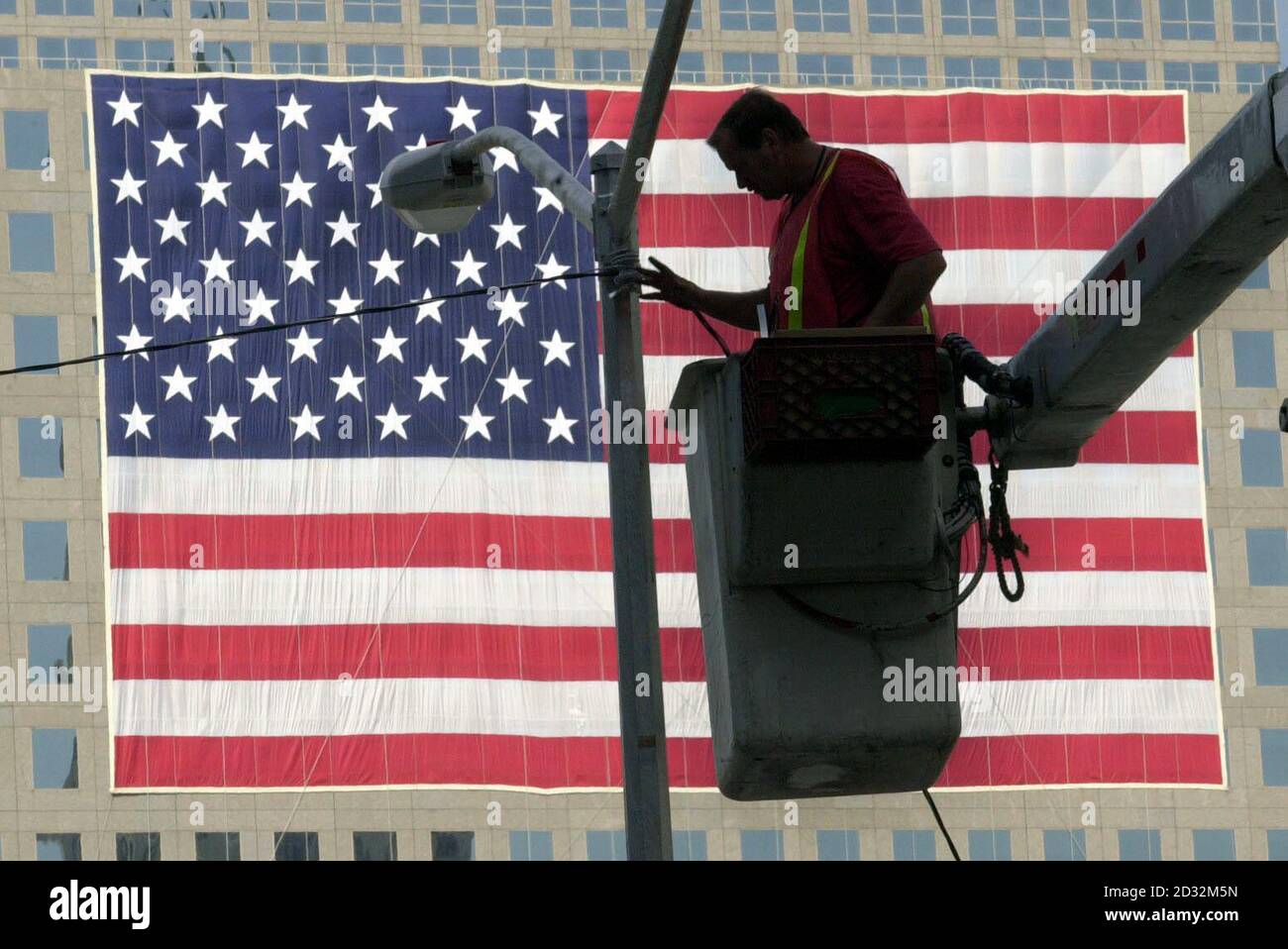 A construction worker prepares the site of Ground Zero in New York ...