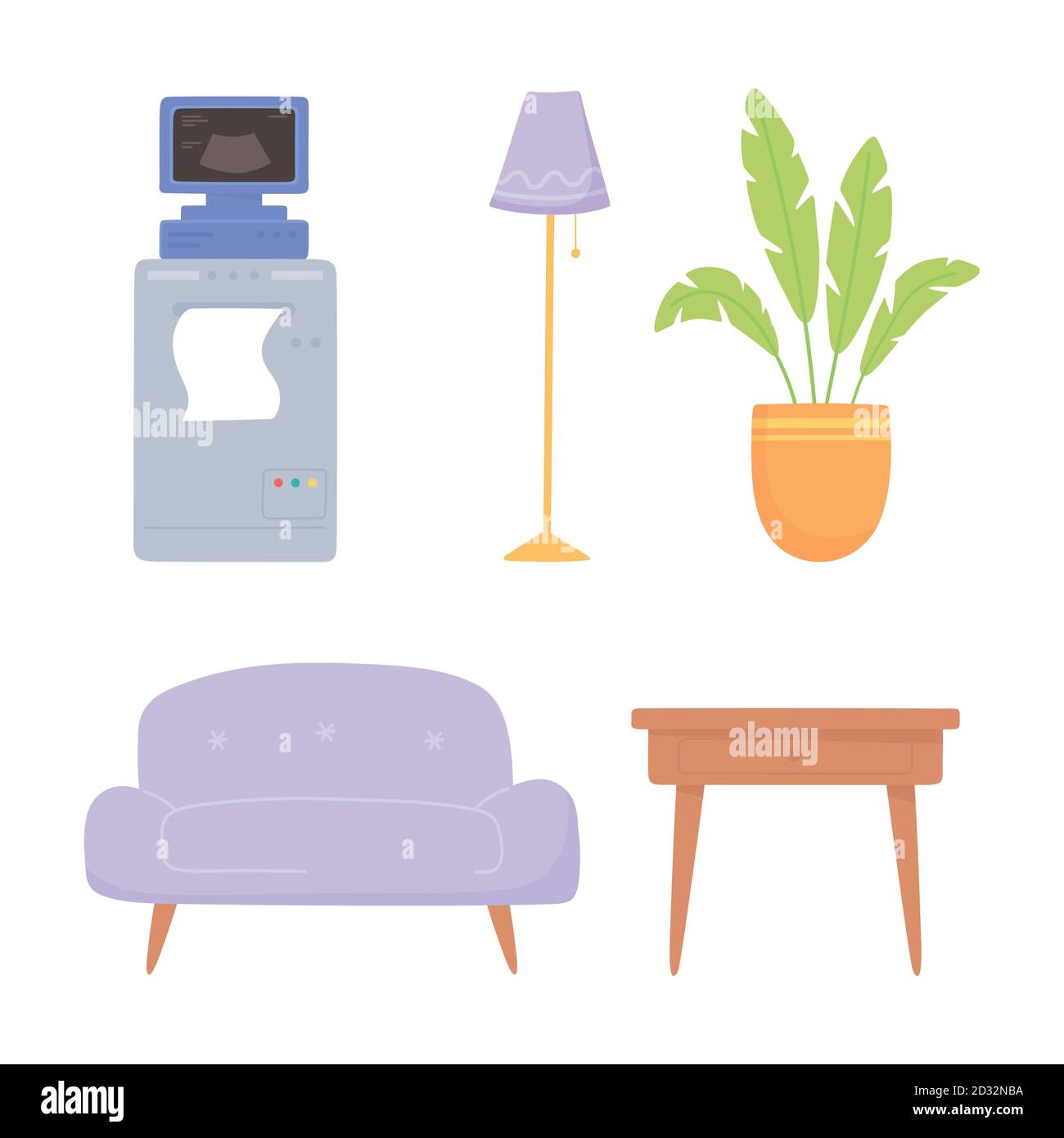 ultrasound machine lamp plant and sofa icons vector illustration Stock ...