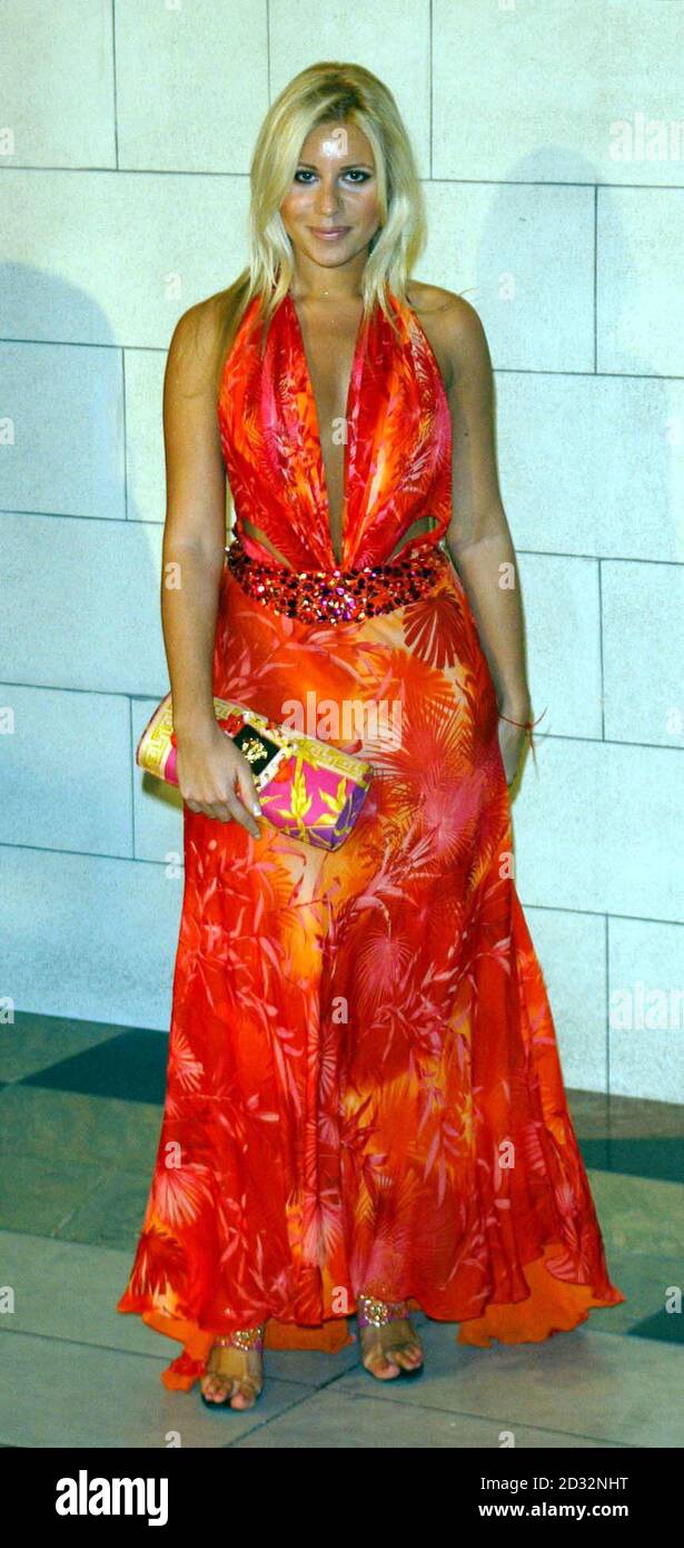 Socialite Beverley Bloom arriving for a private view of the Versace at the V&A exhibition at the Victoria and Albert Museum in London. Stock Photo