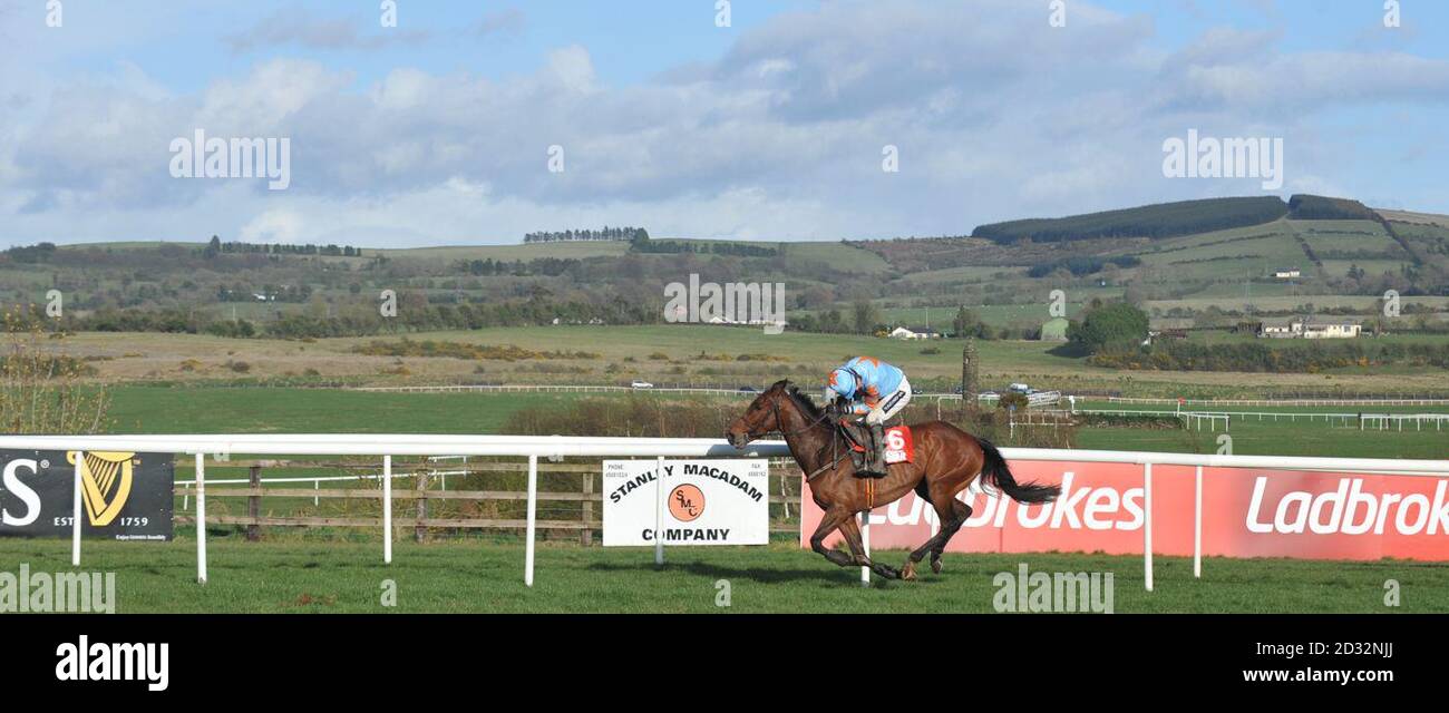 Un De Sceaux ridden by jockey Ruby Walsh on their way to victory in The Star Best For Racing Coverage Novice Hurdle during the Rabobank Champion Hurdle Day of the 2013 Festival at Punchestown Racecourse, Co Kildare, Ireland. Stock Photo