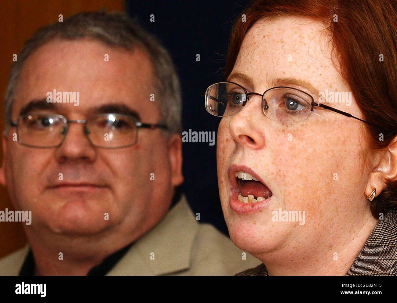 Alison Patey-Colton - the aunt of Natalie Perkins and Laura France missing feared dead in Bali - with her husband Steve reads a statement from the family in Sheffield.   * Mrs Patey-Colton said the girls had been happy and  having the time of their lives  before the attack ripped through the Sari club Stock Photo