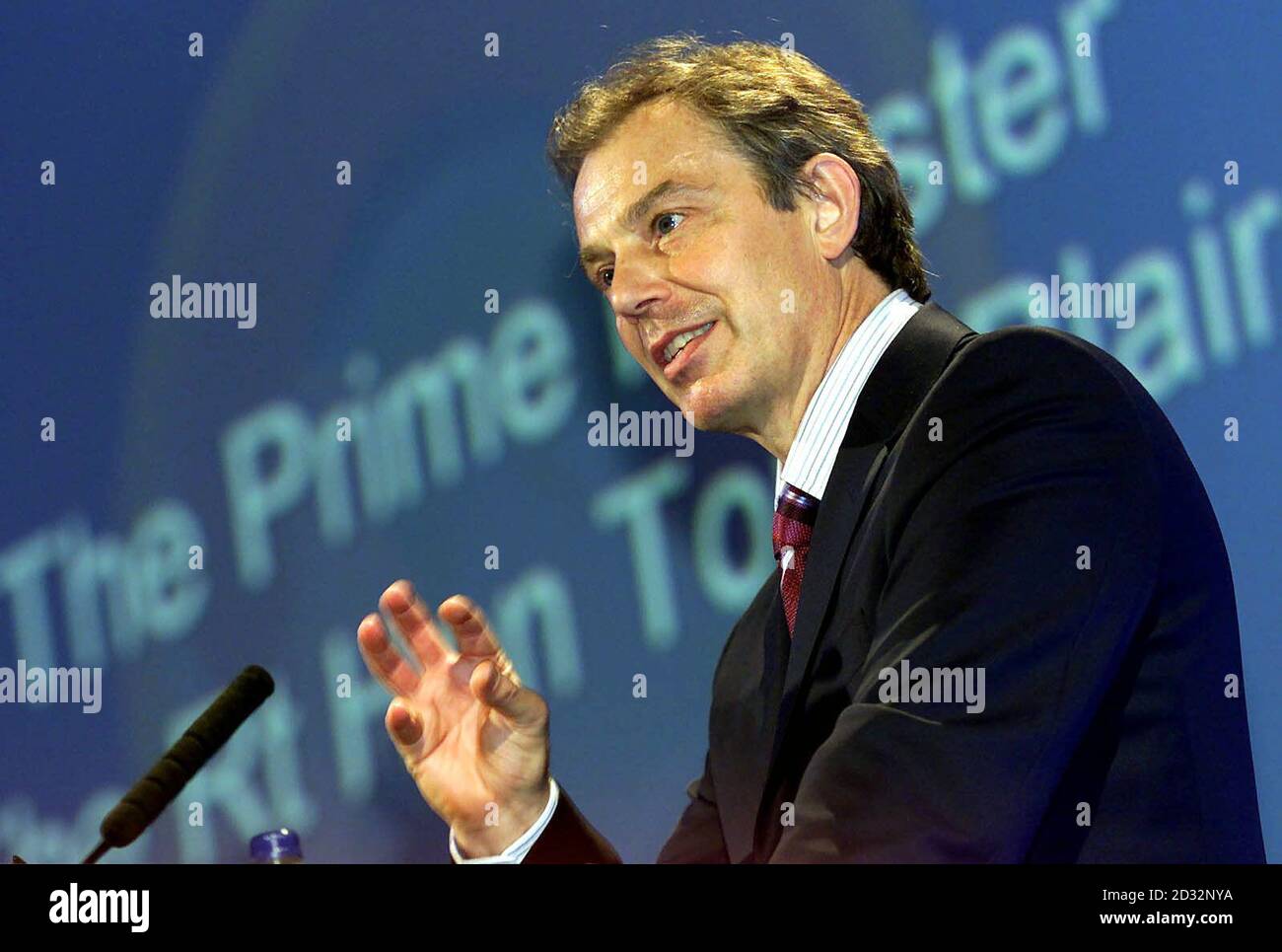 Prime Minister Tony Blair makes a keynote speech as he addresses an international conference entitled 'Birth Rights : Liberty Through Legislation?' at the Queen Elizabeth II Conference Centre in central London.  * ...  aimed at celebrating 100 years of professional midwifery. The conference began today and will continue until Wednesday. Stock Photo