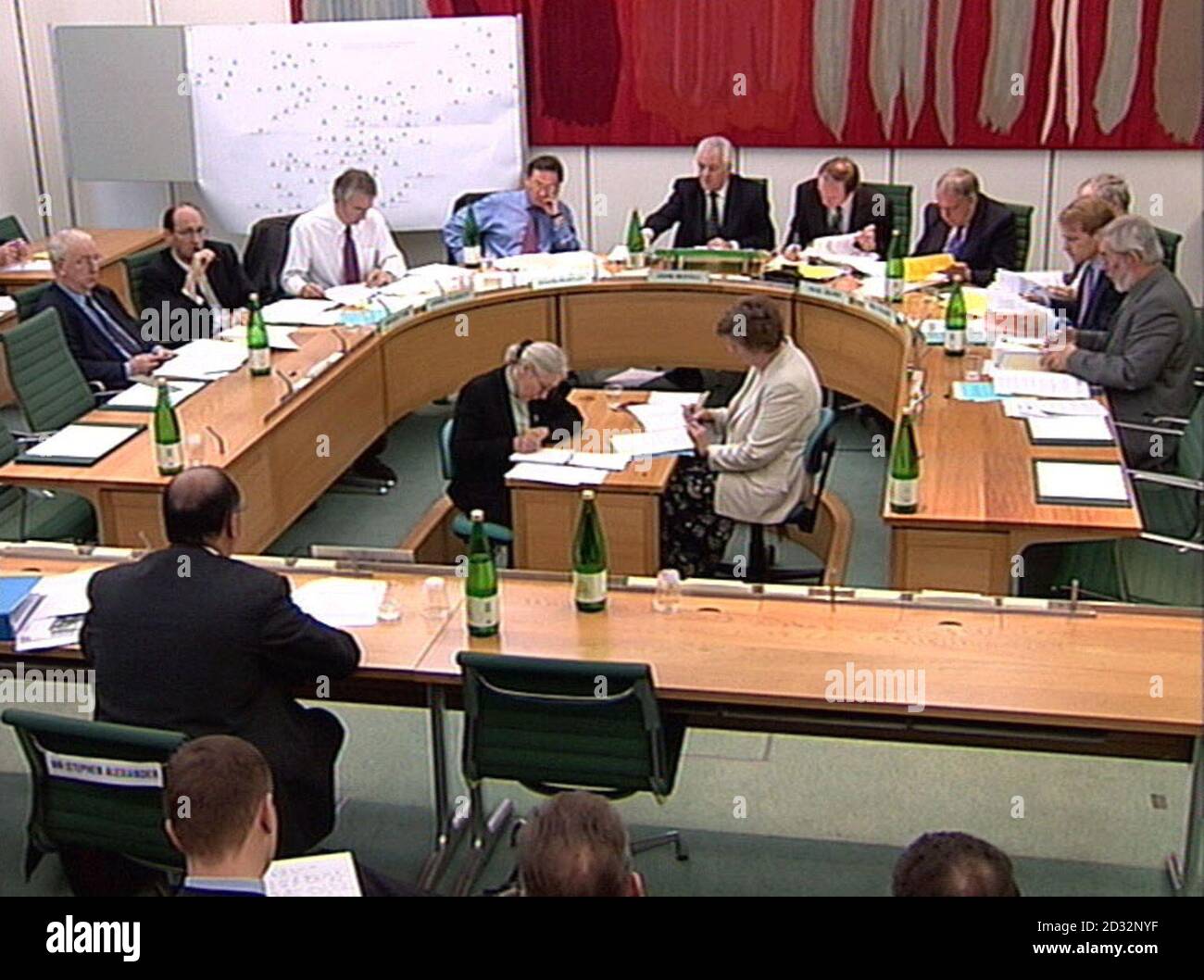 EDITORIAL USE ONLY : Videograb showing lawyer Stephen Alexander (bottom left)  from the legal firm Class Law giving evidence in London to the Commons Treasury Select Committee, which is investigating the sale of split capital trusts as investments.    *  Many investors claim to have have lost money investing in 'splits' after they were sold as safe investments. Stock Photo