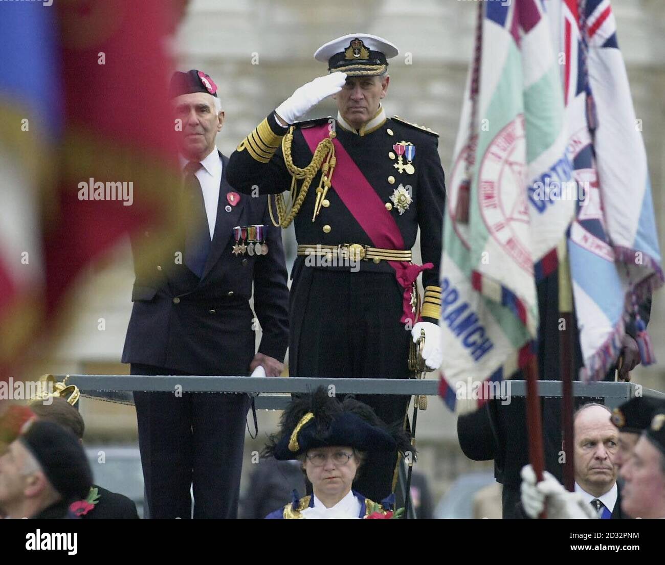 The Chief of the Defence Staff Admiral Sir Michael Boyce takes the salute on Horse Guards after the Remembrance Service by the Association of Jewish ex service me and women at the Cenotaph in London. Stock Photo