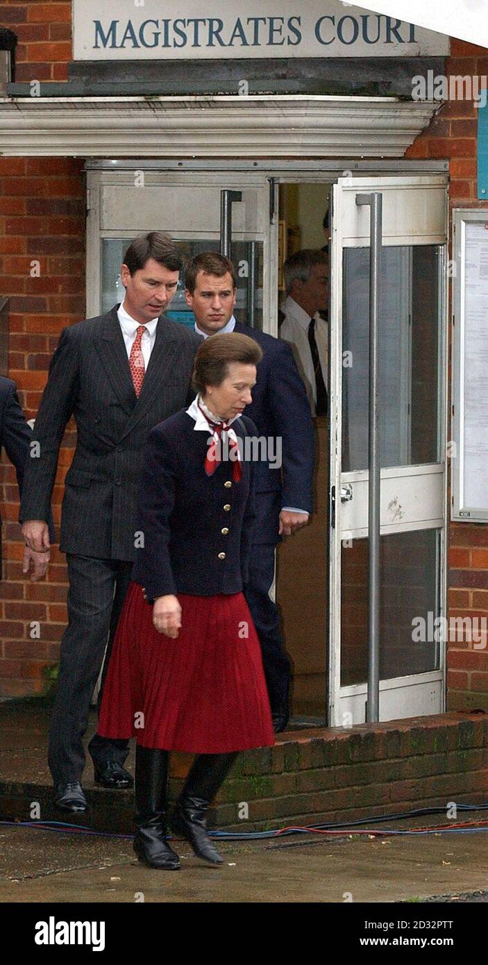 The Princess Royal, her husband, Commander Tim Laurence, and her son, Peter, leaves East Berkshire Magistrates Court in Slough, after she admitted a charge under the Dangerous Dogs Act after one of her pets bit two children in Windsor Great Park.   *  The Princess was fined  500 and ordered to pay  250 in compensation: District Judge Penelope Hewitt also ordered that her dog Dotty should be kept on a lead in public places and should undergo training.She and her husband had been summonsed under Section 3 (1) of the Dangerous Dogs Act 1991 and are alleged to have been in charge of a dog that was Stock Photo