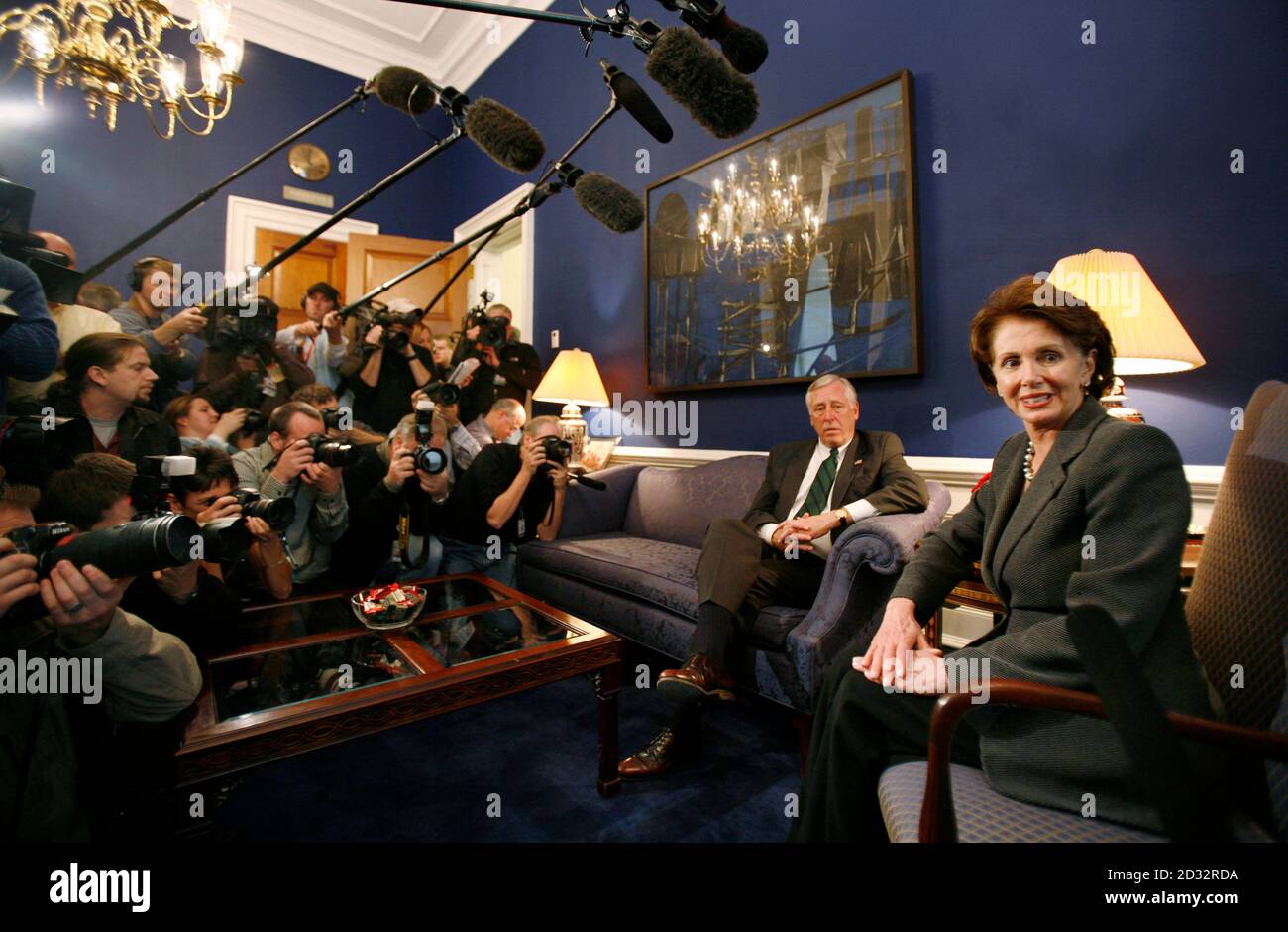 The U.S. House of Representatives speaker-designate Nancy Pelosi (R)(D-CA) meets with incoming Majority leader Steny Hoyer (D-MD) on Capitol Hill, November 20, 2006. The 110th U.S. Congress convenes in January.  REUTERS/Jason Reed (UNITED STATES) Stock Photo