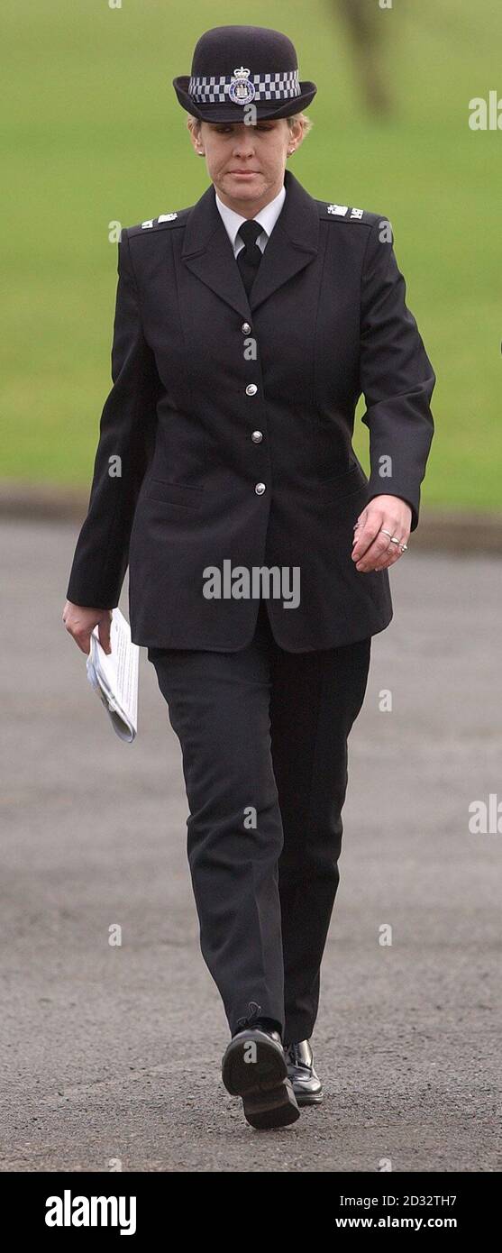 PC Jane Jeffrey arrives at High Point Prison in Suffolk, for the inquest into the death of moors murderer Myra Hindley.  Hindley, 60, died in hospital at Bury St Edmunds, Suffolk, on November 15.   *..Dean opened the inquest at Highpoint in November. He said at that hearing that a post mortem examination had shown that Hindley died of bronchial pneumonia after her heart was weakened by hypertension and coronary disease.  Stock Photo
