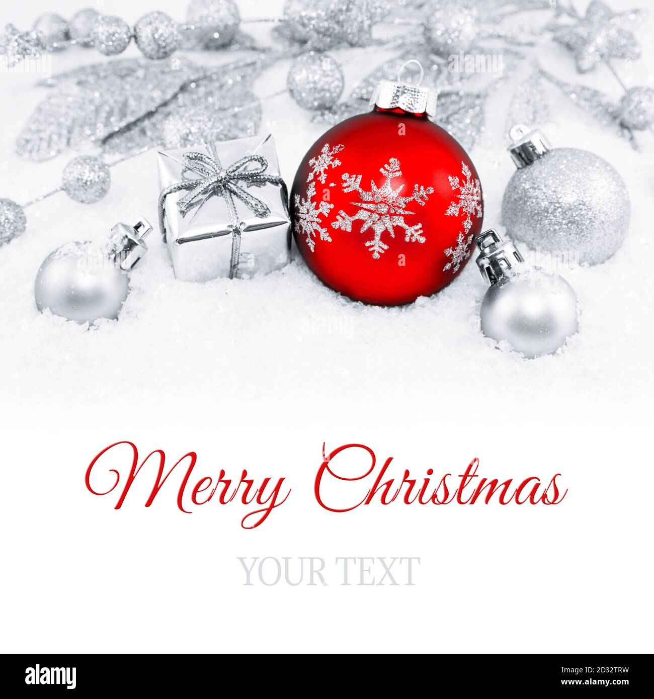 Decorative silver christmas background with red ball Stock Photo - Alamy