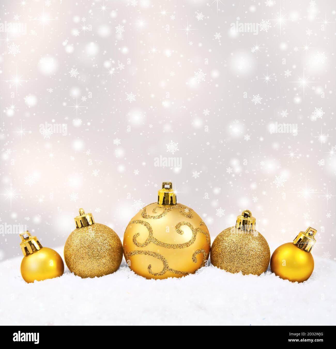 Decorative christmas background with bokeh lights and snowflakes Stock ...