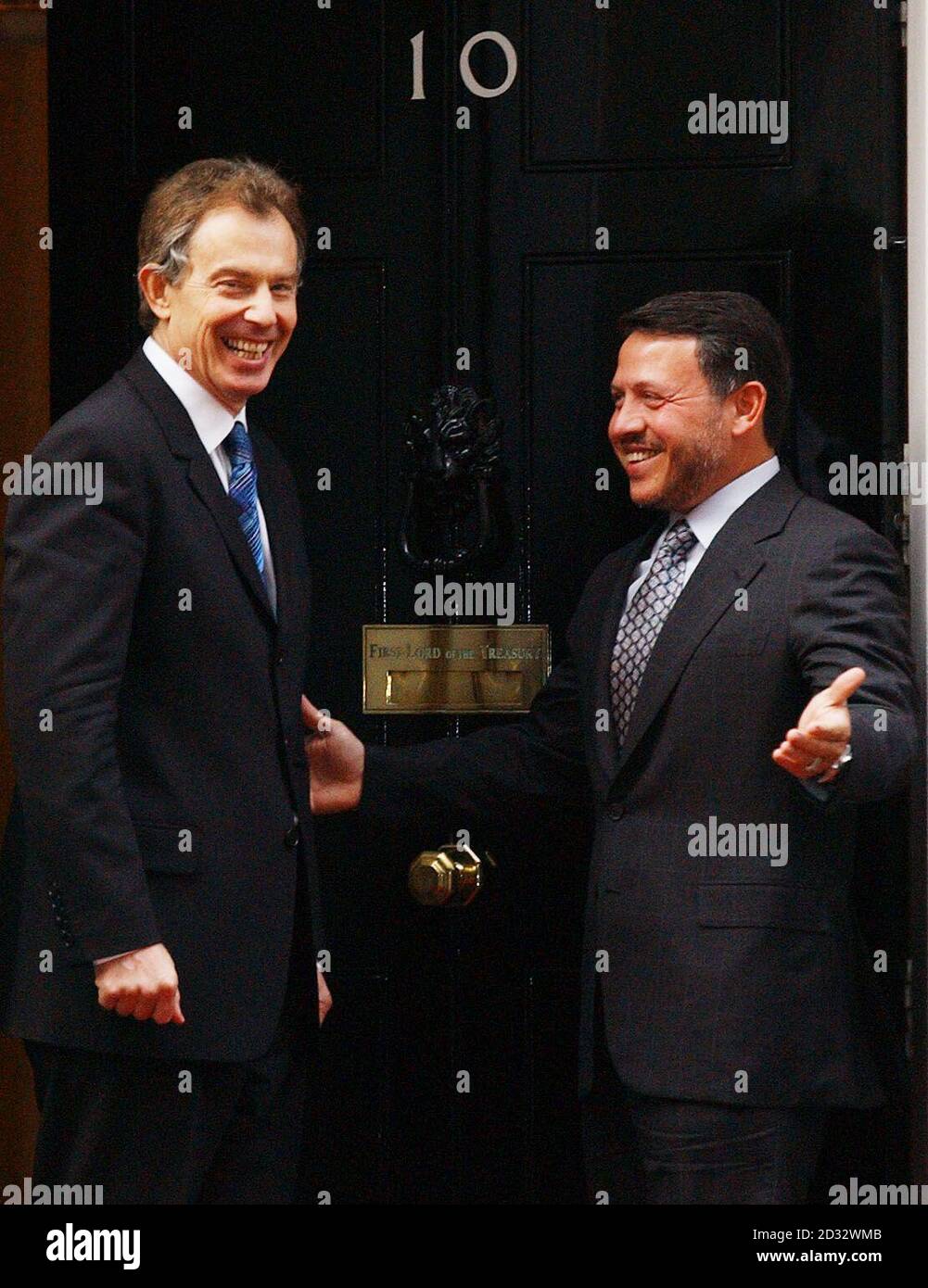British Prime Minister Tony Blair meets King Abdullah of Jordan at the Prime Minister's official London residence No.10 Downing Street. Stock Photo