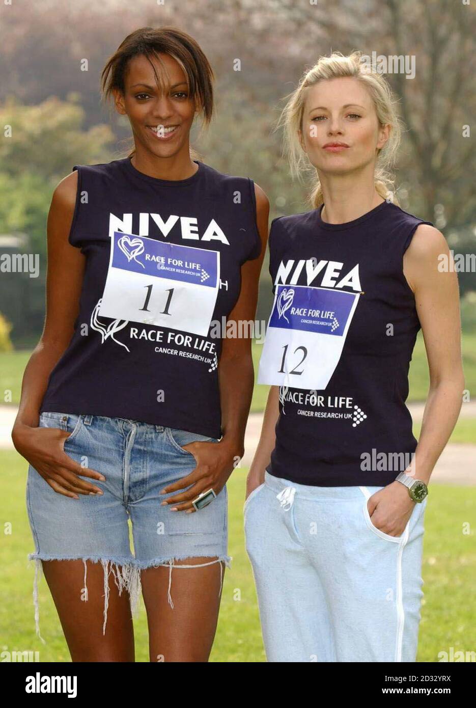 Model Laura Bailey (right) and actress Judi Shekoni during a photocall to launch Cancer Research UK's Race For Life in Regent's Park, central London. *..The aim is to encourage 300,000 women to take part in 130 Races across the nation between May and July 2003 to raise funds for the charity. Stock Photo