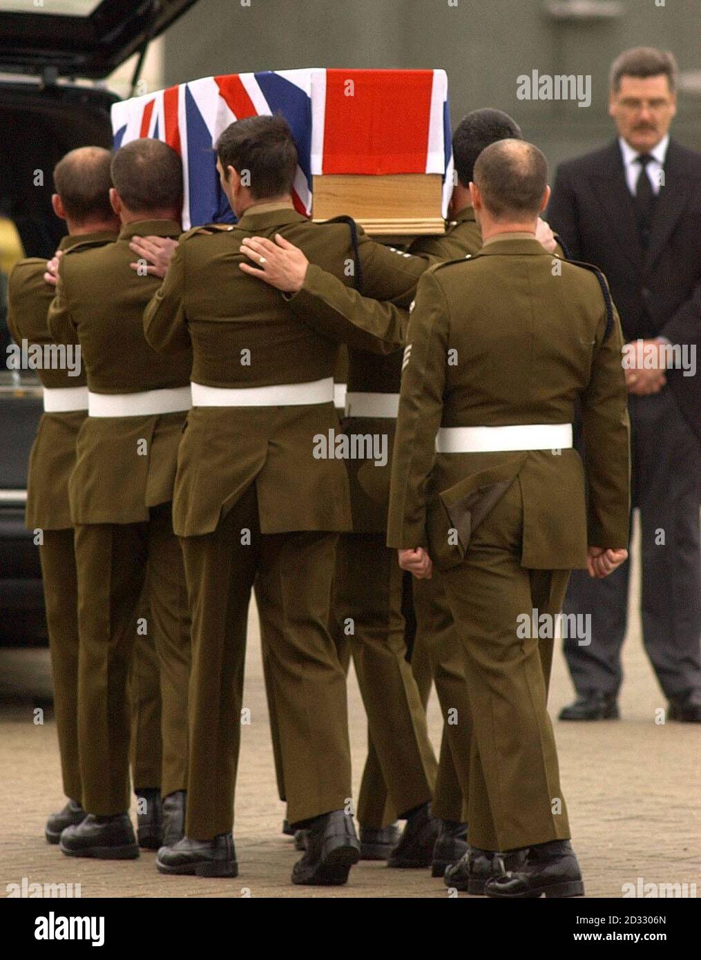 The coffin of Staff Sergeant Simon Cullingworth, 36, is carried from an RAF Hercules aircraft at RAF Brize Norton near Oxford by members of 33 Engineer Regiment of the Royal Engineers.   * The remains of Staff Sgt Cullingworth and Sapper Luke Allsopp were found in a shallow grave near Al Zubayr, outside Basra in southern Iraq. It is feared their Land Rover was ambushed and the men shot in cold blood after they went missing on March 23. Stock Photo