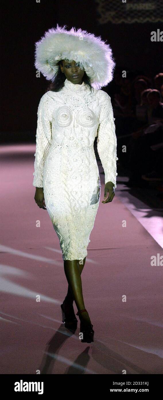 A model wears a design by Jean Paul Gaultier during his retrospective fashion show at the V&A in London. Stock Photo