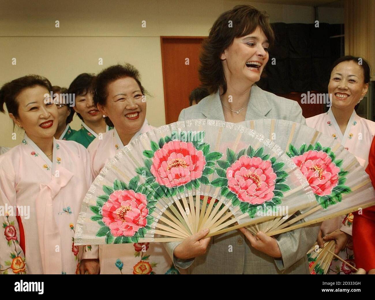 Prime Minister's wife Cherie Blair meets shoppers who also take dancing lessons at a branch of Tesco supermarkets in Seoul in South Korea. Stock Photo