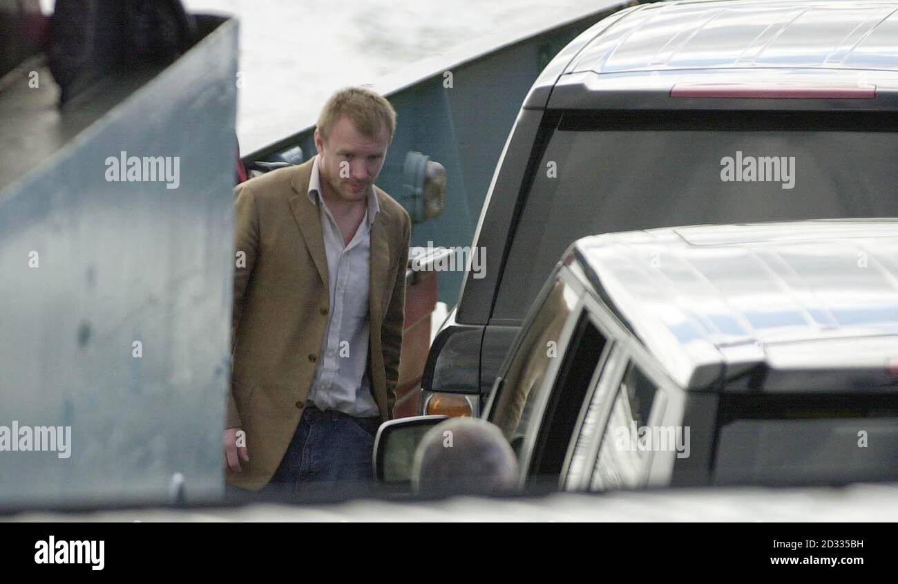 Film director Guy Ritchie on the ferry from  Rothesay on the Isle of Bute after the Stella McCartney wedding to Alasdhair Wills at the Mount Stewart House. Stock Photo