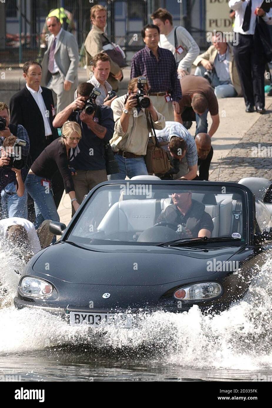 The ultimate 'boy's toy' - a high-speed land and water vehicle -  launched on the River Thames. The Aquada is designed to reach speeds of 100mph on land and over 30mph on water and can switch between the two surfaces at the switch of a button. Gibbs Technologies, who designed it, says that no other road-legal amphibian has managed to exceed 6mph on water. Stock Photo