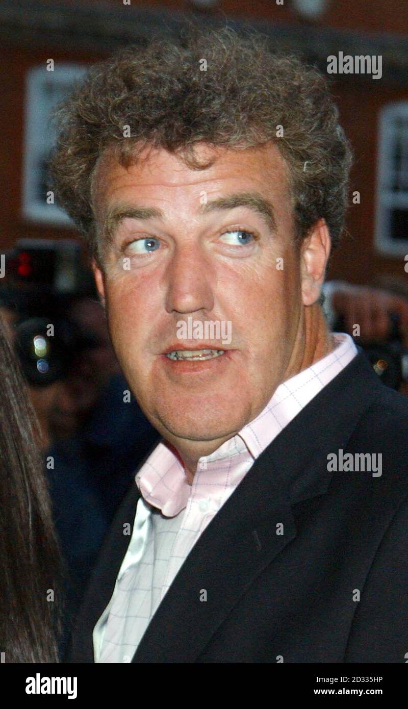 TV presenter Jeremy Clarkson  arrives for the GQ Man of the Year Awards at The Royal Opera House in central London. 21/02/2004  The BBC has paid compensation to a parish council after Top Gear star Clarkson deliberately crashed into a tree in a church car park, it emerged Saturday February 21 2004. The presenter smashed a Toyota pick-up truck into the 30-year-old white horse chestnut tree as a test in the North Somerset village of Churchill. It was only when an eagle-eyed viewer recognised the location on a repeat of the programme last month that the culprit came to light. Stock Photo