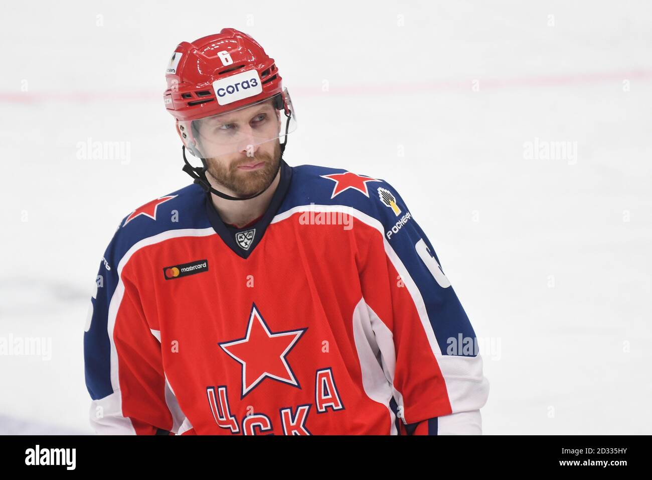 06.10. 2020. Russia, Moscow, CSKA arena. Hockey. Kontinental hockey League  (KHL) 2020/2021. Match between PHC CSKA (Moscow) and HC Dynamo (Moscow). In  the photo: the player PHC CSKA Klas Dalbec Stock Photo - Alamy