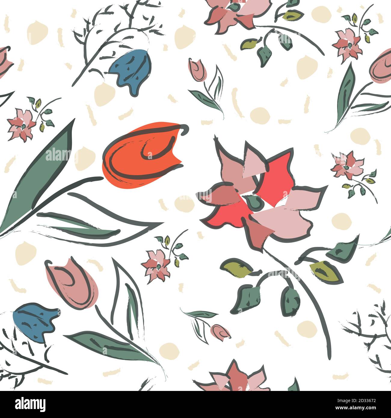 Floral Seamless Pattern. Hand Drawn. Vector Illustration Stock Vector ...