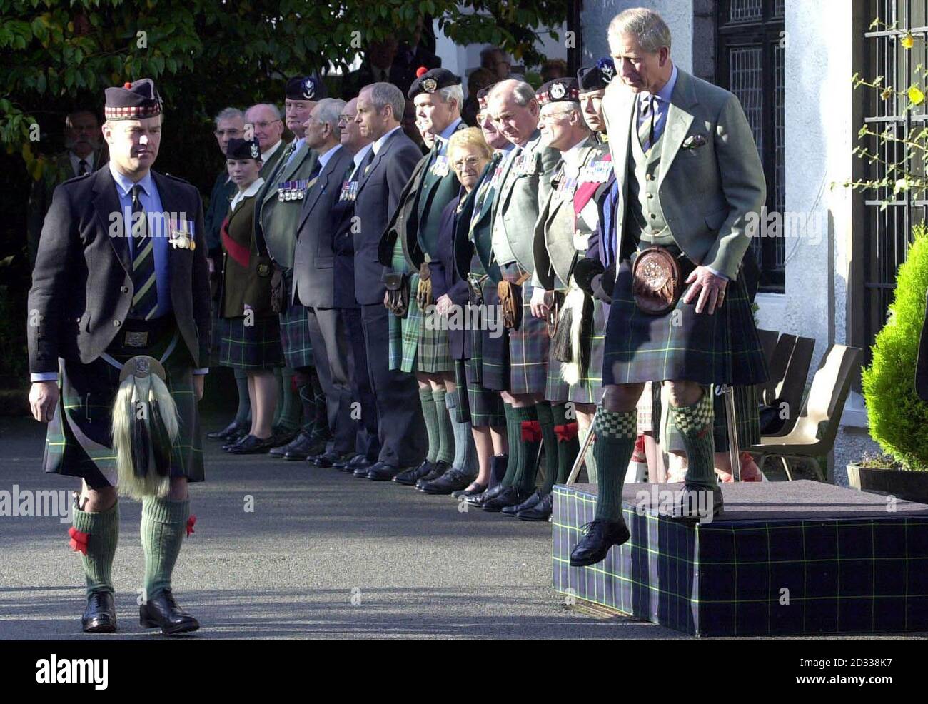 The Prince Of Wales, the Duke of Rothesay, at the Gordon Highlanders Museum in Aberdeen, to view a parade during a ceremony to lay up the Regiment's last colours. Stock Photo
