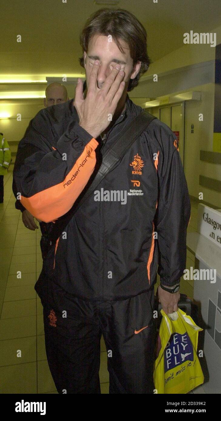 Ruud Van Nistleroy of Holland's National football team arriving at Prestiwck Airport.  Holland are in Scotland for their Euro 2004 play-off match which takes place against Scotland on Saturday.   Stock Photo