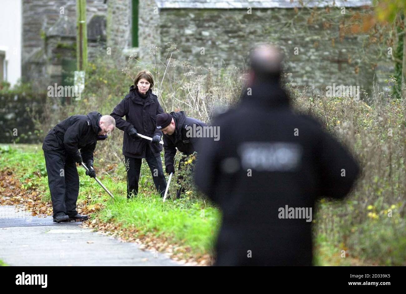 Police officers search for missing 18-year-old student Alicia Eborne outside the village of Bickleigh, near Dartmoor. More than 30 officers were involved in the hunt for the teenager, who has been missing since last Friday, but the police admitted today that although there had been a good response to an appeal for information from the public, they were 'very concerned for her welfare'. Stock Photo