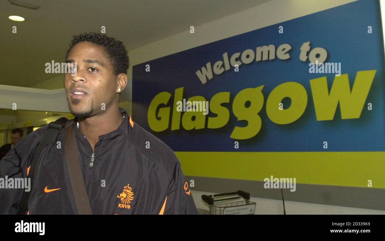 Patrick Kluivert of Holland's National football team arriving at Prestiwck Airport. Holland are in Scotland for their Euro 2004 play-off match which takes place against Scotland on Saturday.   Stock Photo